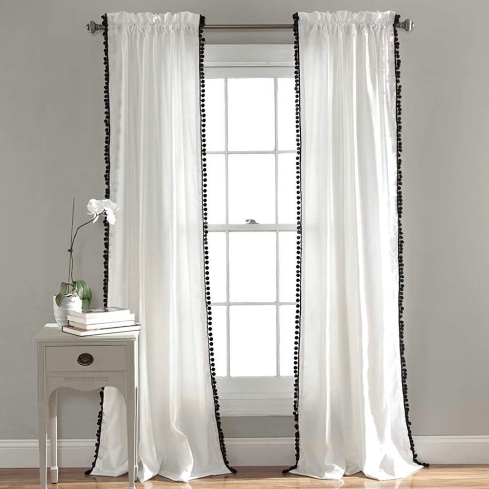 Pompom Curtains in White and Black - 50x95